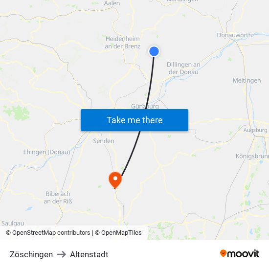 Zöschingen to Altenstadt map