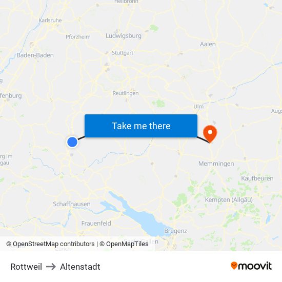 Rottweil to Altenstadt map