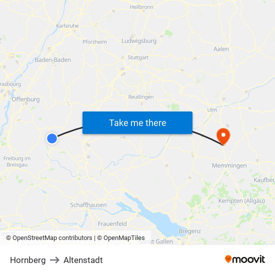 Hornberg to Altenstadt map