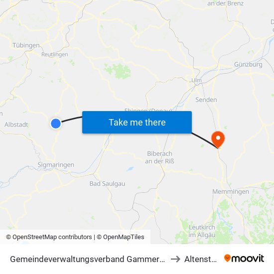 Gemeindeverwaltungsverband Gammertingen to Altenstadt map