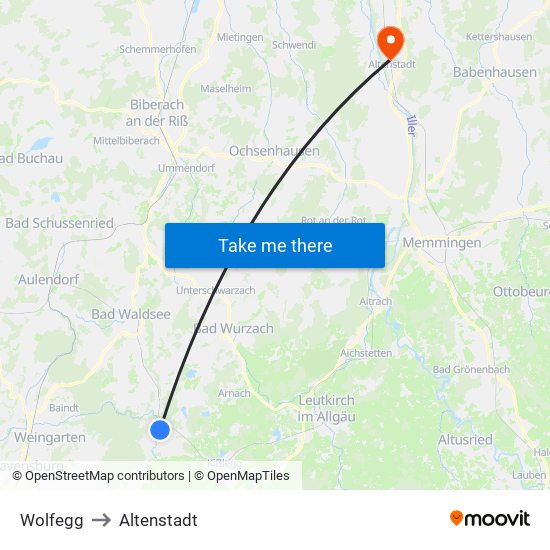 Wolfegg to Altenstadt map