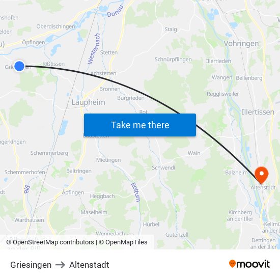 Griesingen to Altenstadt map