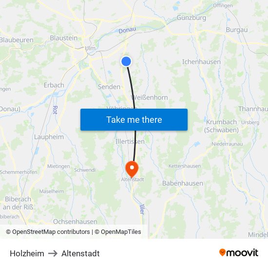 Holzheim to Altenstadt map