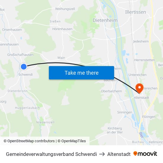 Gemeindeverwaltungsverband Schwendi to Altenstadt map