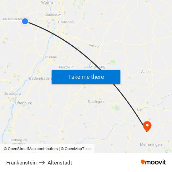 Frankenstein to Altenstadt map