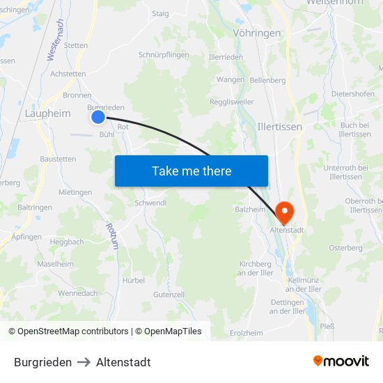 Burgrieden to Altenstadt map