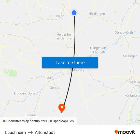 Lauchheim to Altenstadt map