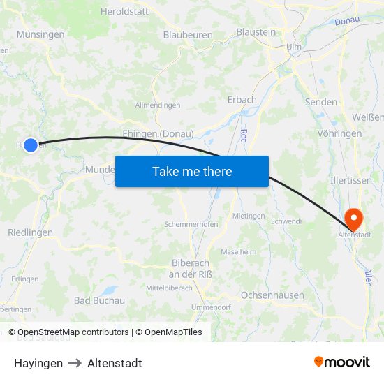Hayingen to Altenstadt map