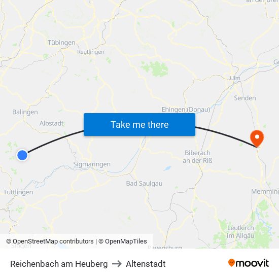 Reichenbach am Heuberg to Altenstadt map