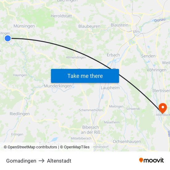 Gomadingen to Altenstadt map