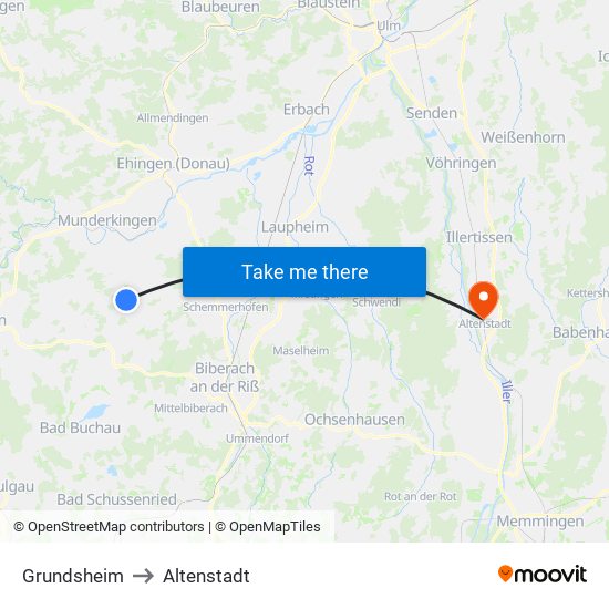 Grundsheim to Altenstadt map