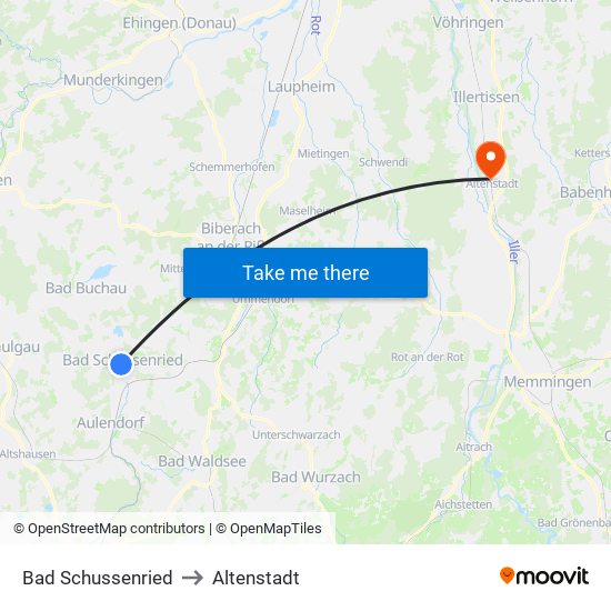 Bad Schussenried to Altenstadt map