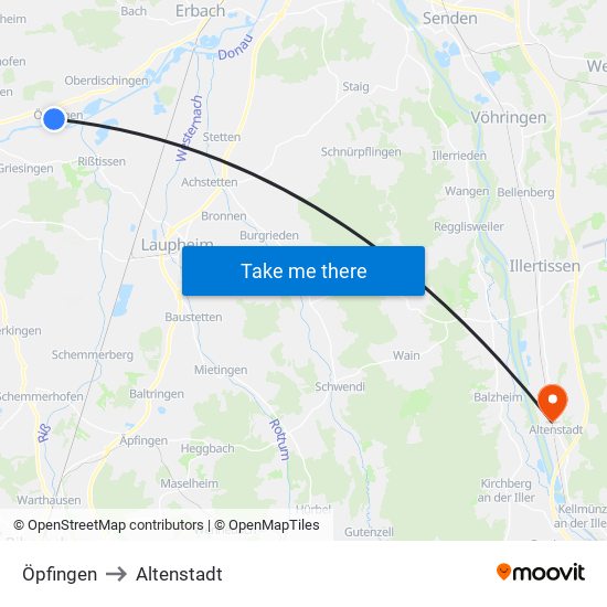 Öpfingen to Altenstadt map