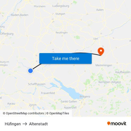 Hüfingen to Altenstadt map