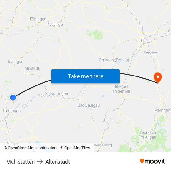 Mahlstetten to Altenstadt map