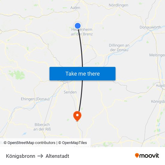 Königsbronn to Altenstadt map