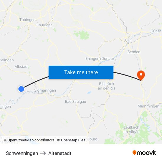 Schwenningen to Altenstadt map