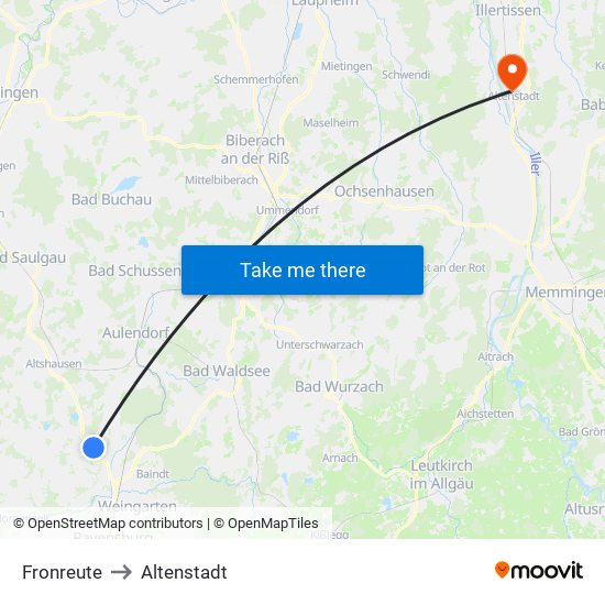 Fronreute to Altenstadt map