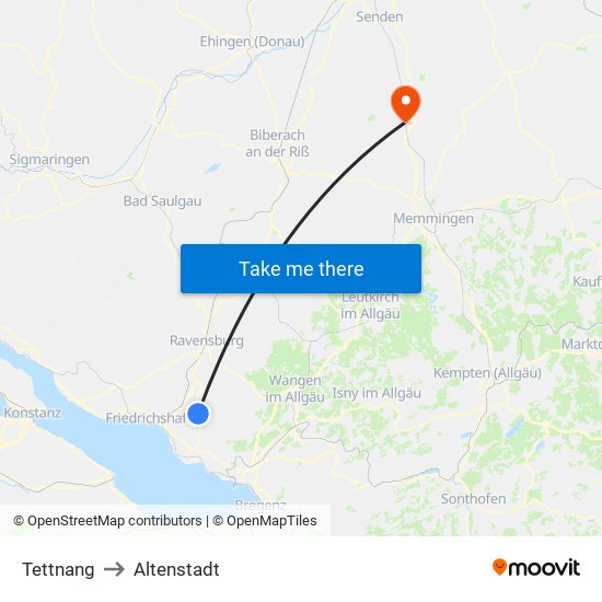 Tettnang to Altenstadt map