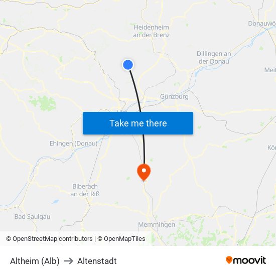 Altheim (Alb) to Altenstadt map