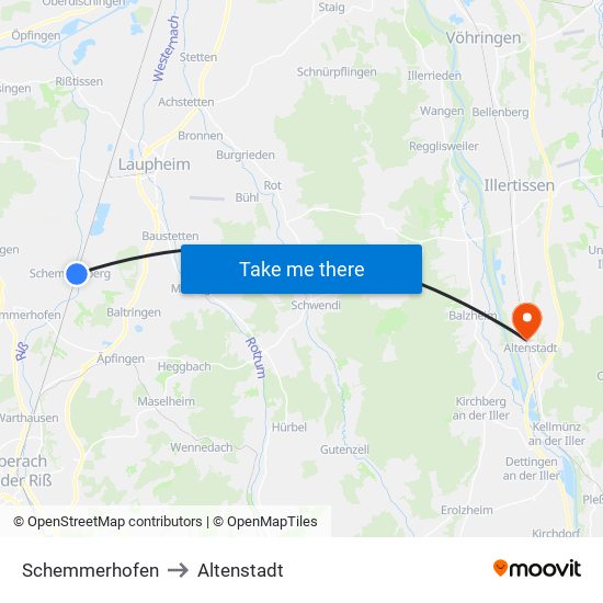 Schemmerhofen to Altenstadt map