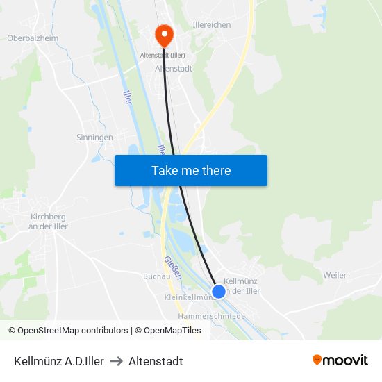 Kellmünz A.D.Iller to Altenstadt map