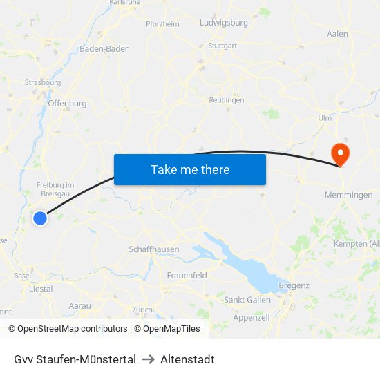 Gvv Staufen-Münstertal to Altenstadt map