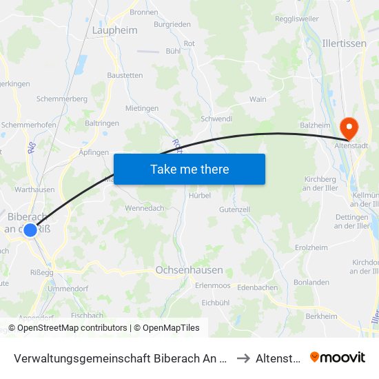 Verwaltungsgemeinschaft Biberach An Der Riß to Altenstadt map