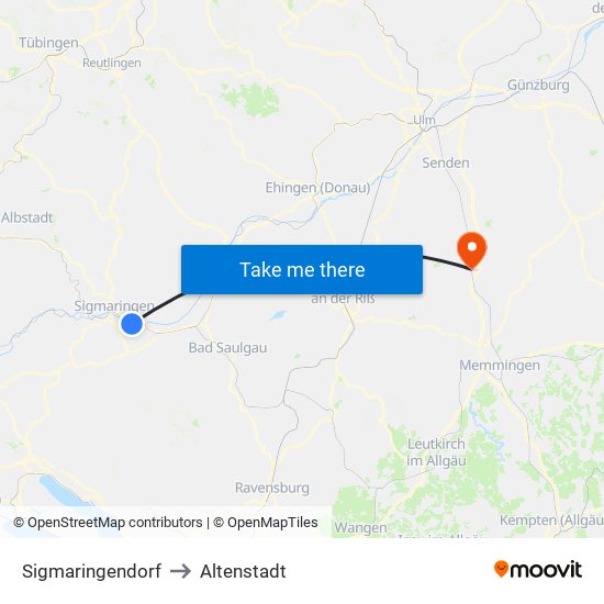 Sigmaringendorf to Altenstadt map