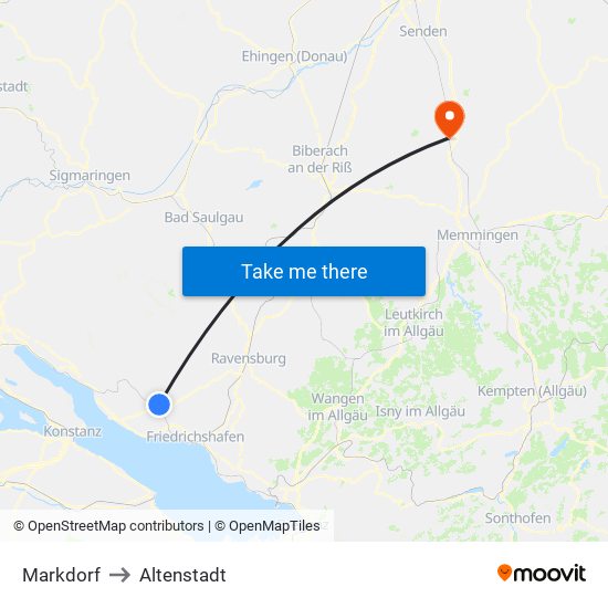Markdorf to Altenstadt map
