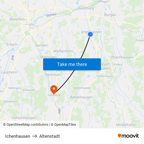 Ichenhausen to Altenstadt map