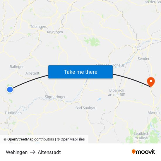Wehingen to Altenstadt map