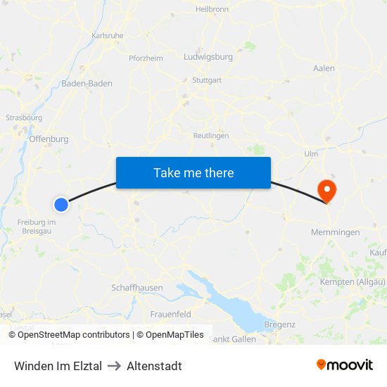 Winden Im Elztal to Altenstadt map