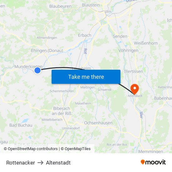 Rottenacker to Altenstadt map