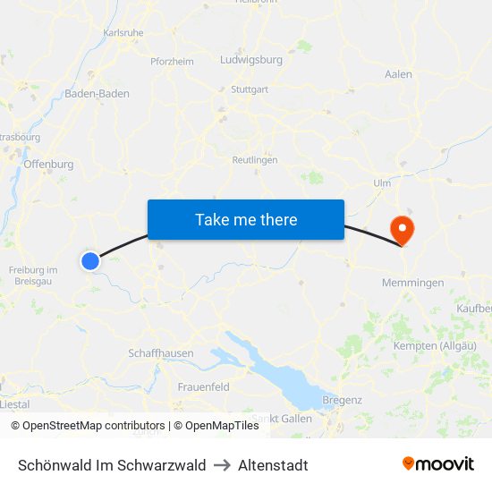 Schönwald Im Schwarzwald to Altenstadt map