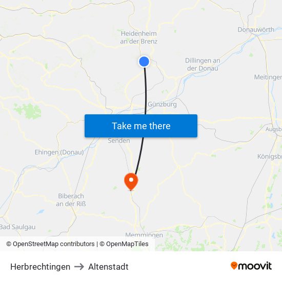 Herbrechtingen to Altenstadt map