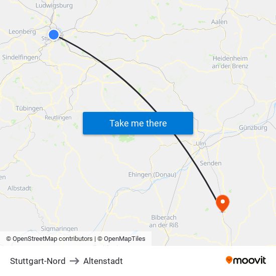 Stuttgart-Nord to Altenstadt map