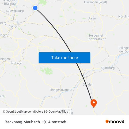 Backnang-Maubach to Altenstadt map