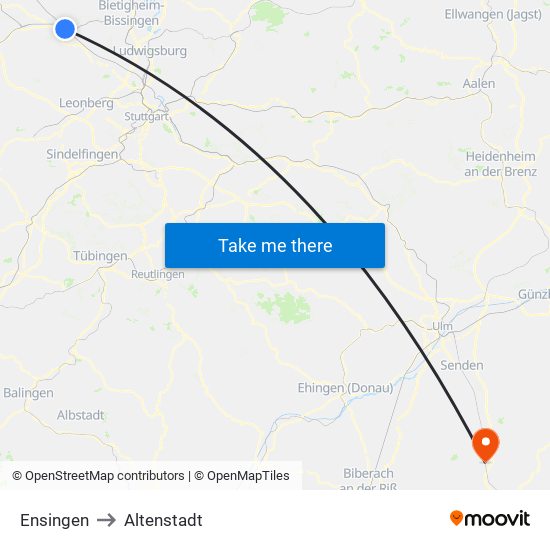 Ensingen to Altenstadt map