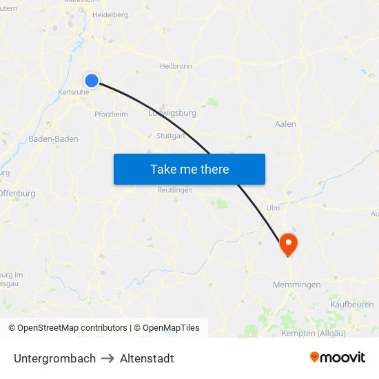 Untergrombach to Altenstadt map