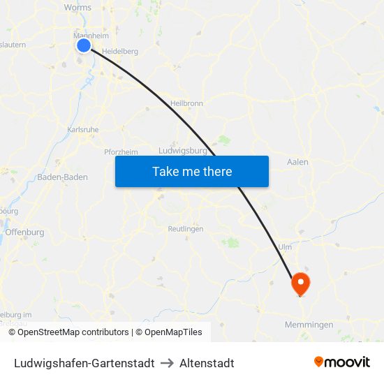 Ludwigshafen-Gartenstadt to Altenstadt map