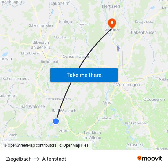 Ziegelbach to Altenstadt map