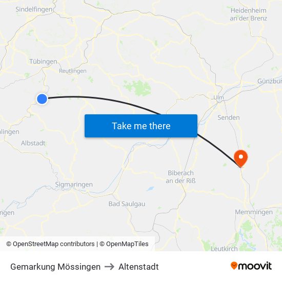 Gemarkung Mössingen to Altenstadt map