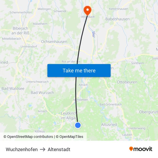 Wuchzenhofen to Altenstadt map