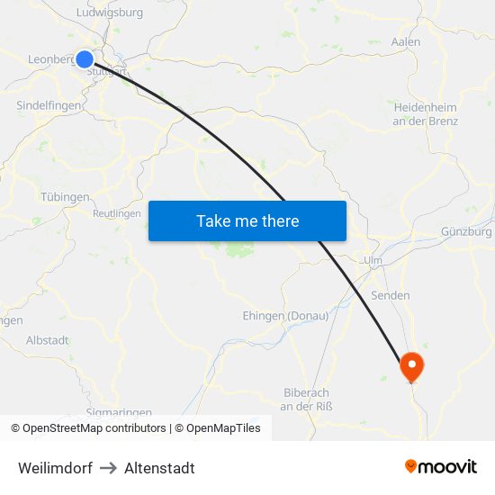 Weilimdorf to Altenstadt map