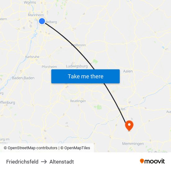 Friedrichsfeld to Altenstadt map