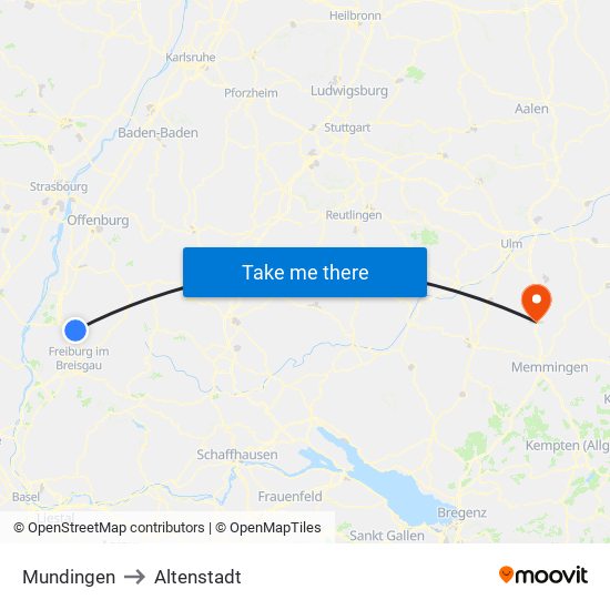 Mundingen to Altenstadt map