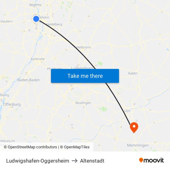 Ludwigshafen-Oggersheim to Altenstadt map