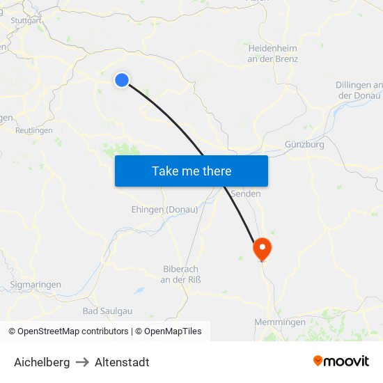 Aichelberg to Altenstadt map