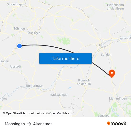 Mössingen to Altenstadt map